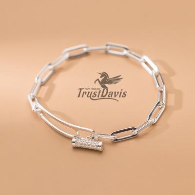 China TrustDavis TRENDY 100% 925 Sterling Silver Round Tube Zircon Charm Bracelets Hollow Link Chain For Women Jewelry DB093 for sale