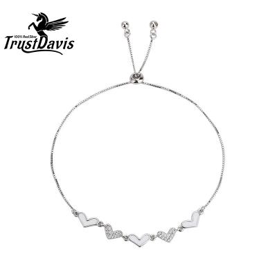 China TrustDavis Jewelry Romantic Charm Beads Bracelet Minimalist Jewelry Heart Love Thin Bracelet For Woman 925 Sterling Silver Bracelet Gift L325 for sale