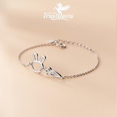 China TrustDavis Rabbit Cute Hollow Carrot Bracelet Minimalist Sweet Jewelry For Girls 925 Sterling Silver Bracelet Woman Gift F391 for sale