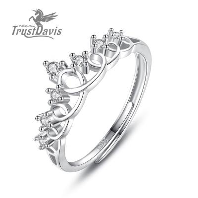 China Ring Women Fashion Temperament Wedding Adjustable Jewelry L222 TrustDavis TRENDY crown of real 925 Sterling Silver CZ for sale