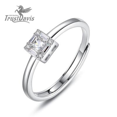 China TrustDavis Real 925 Sterling Silver Rings Square Zircon CLASSIC Adjustable Rings Women Light Up Luxury Engagement Wedding Jewelry L226 for sale