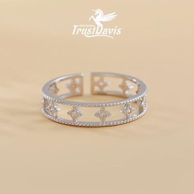 China Real TRENDY 925 Sterling Silver Ring Sweet Double Layer Band Stars Rings For Women Wedding Party S925 Jewelry H083 for sale