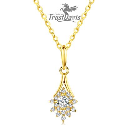 China Vintage Trustdavis 925 Sterling Silver 14K Gold Plated Crystal Flower Pendant Clavicle Chain Necklace Women Charm Jewelry L058 for sale