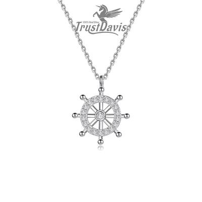 China Vintage Trustdavis 925 Sterling Silver 14K White Gold Plated Compass Crystal Pendant Necklace Women Palace Style Jewelry L061 for sale