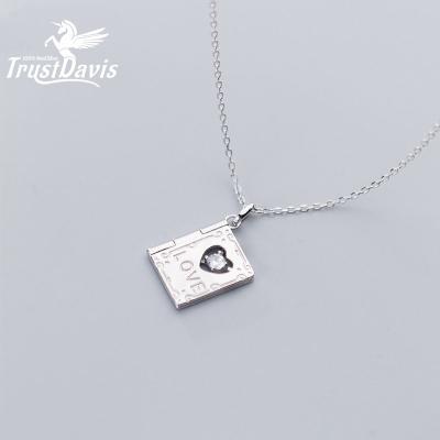 China TrustDavis TRENDY Real 925 Sterling Silver Necklace Love Envelope Set Zircon Pendant Necklace For Women Christmas Fine Jewelry F284 for sale