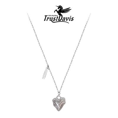 China TrustDavis TRENDY 925 Sterling Silver Necklace Irregular Heart with Mini Square Tag Pendant Necklace for Women Fine Jewelry L307 for sale