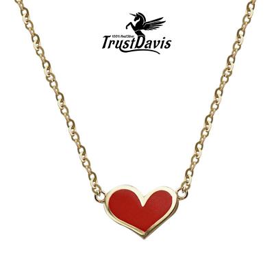 China TrustDavis 925 Sterling Silver Necklace Irregular Red FASHIONABLE Love Heart Pendant Necklace For Women Valentines Day Fine Jewelry L306 for sale