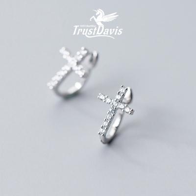 China Real 925 Sterling Silver Cross CZ TRENDY Zircon from TrustDavis Clip On Earrings Ear Cuff For Women No Piercing Simple Earring Jewelry F042 for sale