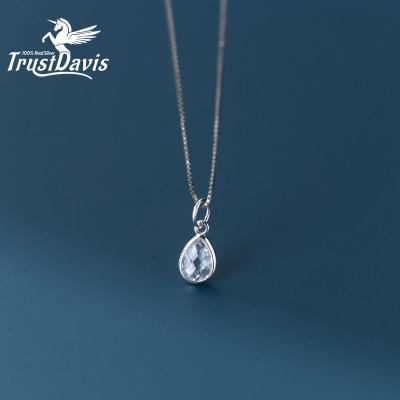 China TrustDavis Single Pendant 925 Sterling Silver Minimalist Pendant Charm Vintage TRENDY Zircon Water Drop For Women Fine Jewelry F418 for sale