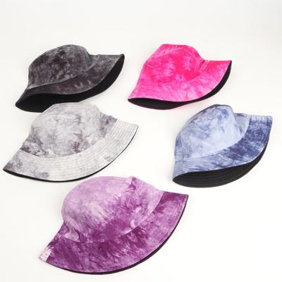 China Custom Reversible Sun Protection Tie Dye Hat Wholesale Color Wide Brim Washed Bucket Unisex Hats for sale