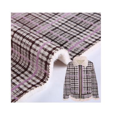 China 2022 Anti-static Hot Sale New Arrival Wholesale Knit Pink Brown Plaid Faux Fur Suede Fabric For Clothes for sale