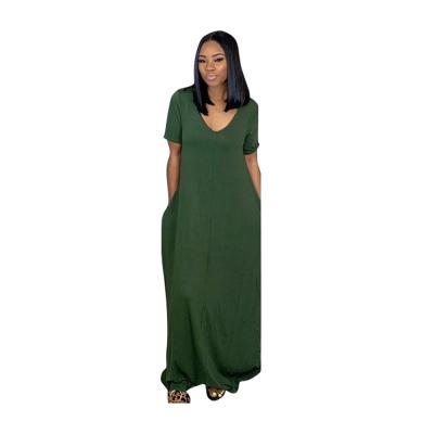 China 2021 plus size women's clothing special for European and American women's new solid color loose shoulder dress for sale