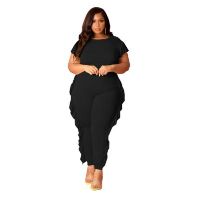 China New Viable Plus Size Clothing Ladies 2PC Short Sleeve Long Sleeve Tops And Pants With Ruffles Casual Summer for sale