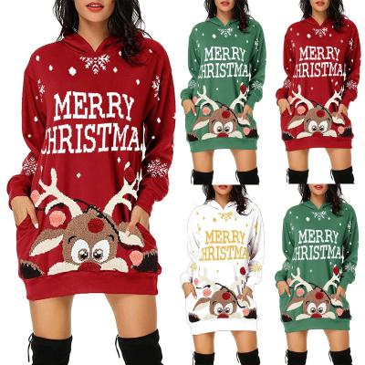 China Breathable Ladies Fashion Autumn And Winter Plus Size With Hood Loose Long Sleeve Dress Christmas Sweater for sale