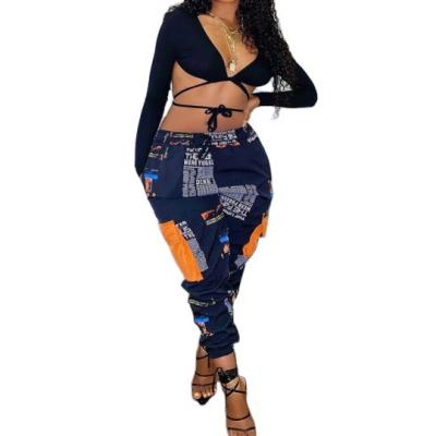 China Sustainable Fashion Style Printing Women Plus Size Spring Corset Pants Streetwear for sale