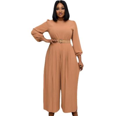 China New Viable Women Solid Color Long Sleeve Pleated African Plus Size Overalls for sale