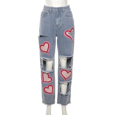 China 2021 New Arrival Sustainable Summer Slim Cotton Jeans Like Pattern Hole Women's Pants for sale