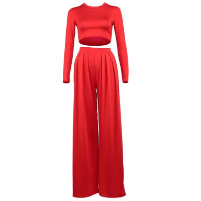 China New Product Sustainable Women's Long Sleeve Casual 2 Piece Top And Wide-Leg Pants Set for sale