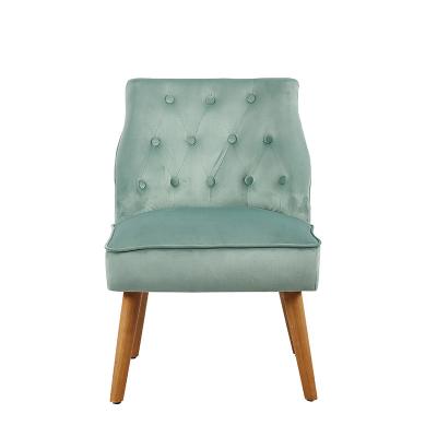 China fsbric button (other) adjustable wingback european velvet style with wooden legs armless chair for sale