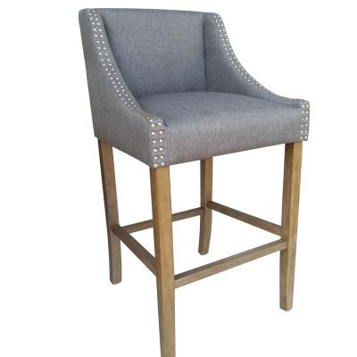 China Stable China Whosale fabric high bar chair with armrest,wooden barchair with nailhead for sale