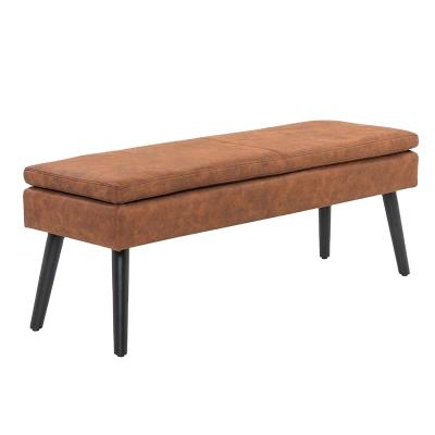 China Removable Cover PU Leather Contemporary Ottoman Bench With Metal Wooden Legs Living Room Furniture Home Leisure Facilities Modern Hotel for sale