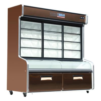 China Three-temperature energy-saving new style upright commercial cooler for supermarket cooling food with sliding doors and low conusmption for sale