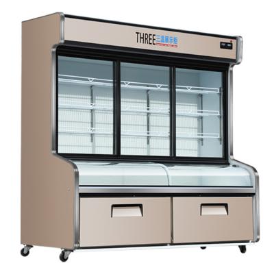 China Three-temperature new style commercial upright cabinet a la carte and energy-saving cooler for supermarket cooling fruit with sliding door for sale