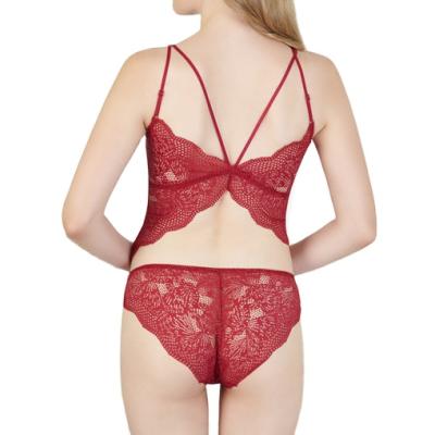 China QUICK DRY WHOLESALE QUICK DRY WHOLESALE QUICK DRY lace top sheer transparent cross bra crop top suspenders strap set comfortable two piece tube embroidery panties briefs for sale