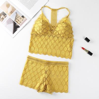 China Cavity Top Crop Bra Set Women Chest Set Long Short Pants Two Piece Tube Top Breathable Stretch Lace Wrapped Vest Top QUICK DRY for sale