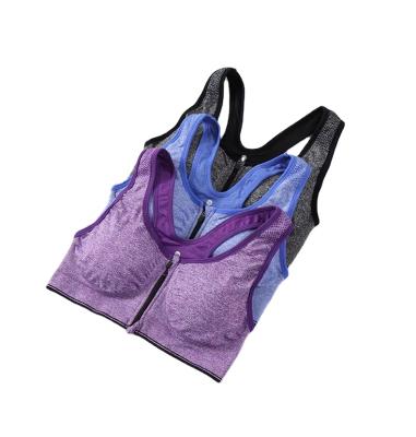 China Plus Size Comfortable Breathable Without Vest Steel Running Underwear Fitness Ring Padded Bra Breathable Top With Zipper Yoga Bra for sale