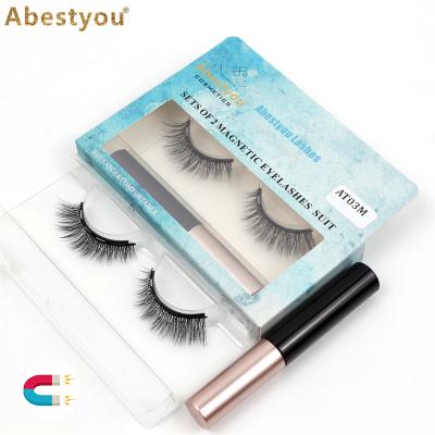 China Abestyou 1pair 3d Tapered Magnet Natural Mink Lashes Waterproof Durable Magnetic Eyeliner Private Hook Customized Box Packed Lashes for sale