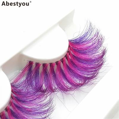 China Abestyou Crisscross Messy Thick Length Cosplay Purple Color Long Purple Color 25mm Lashes Full Clear Strip Soft Crisscross Mink Lashes for sale