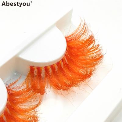 China Abestyou Lash Vendor Halloween Cosplay Orange Lashes 8d Mink Lashes With Transparent Full Stripe Crisscross Strip 25mm Length for sale