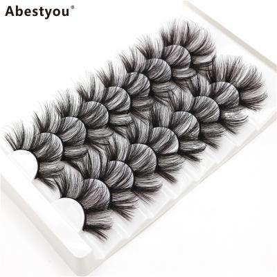 China Abestyou Dramatic Handmade Luxurious Soft Full 25MM Mink Eyelashes 3D Long Volume Thick Cross Lashes 12 Pairs Pack for sale