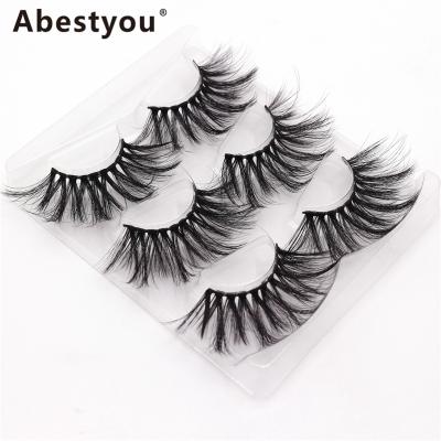 China Abestyou 3pairs 5D Thick False Mink Lashes 25mm Eyelashes Long In Tray Transparent Wholesale Lashes With Clear Cover Packing for sale