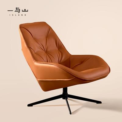 China Spinning European Style Brown Leather Swivel Lounge Chair For Modern Living Room Furniture Easy To Clean for sale