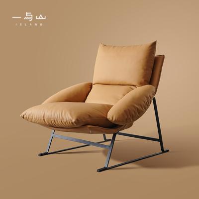 China Wholesale Comfortable Relaxing Chair Extended Leisure 2021 Modern Sofa Chair Yellow Leather Lounge Chair Goose Feather for sale