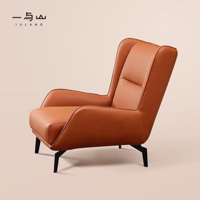 China Vast Sofa Bed Lounge Chairs Upholstered Orange Leather Comfortable Armchair With Black Metal Legs for sale