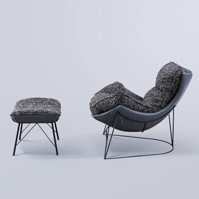 China Modern Design Hotel Furniture Leather Fabric Leisure Sofa Chair Living Room Lounge Rotating Armchair With Footstool for sale