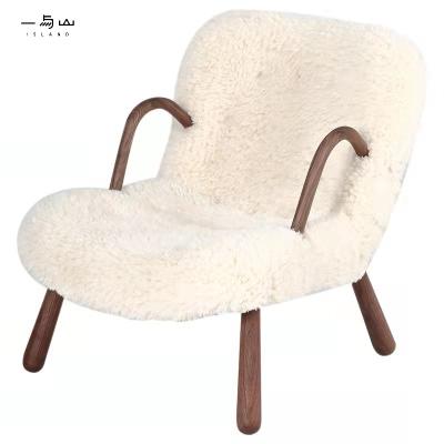 China Factory Price White Lamb Hair Highback Armrest Reclining Single Sitting Chair With Legs Solid Wood Lounge Sofa for sale