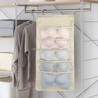 China QJMAX Foldable/Eco-friendly Cloth Double-Sided Hanging Closet Organizer Bra Underwear Socks Wardrobe Storage Bag for sale