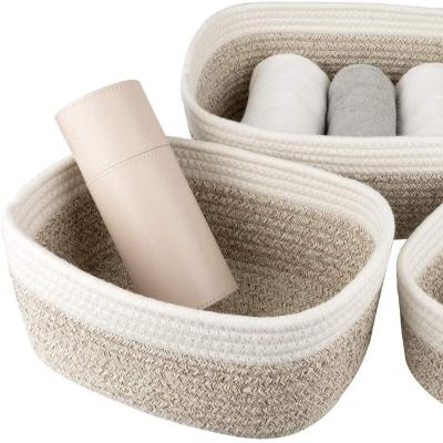 China QJMAX Folding Set Of 3 Cotton Rope Woven Basket Rope Storage Basket for sale