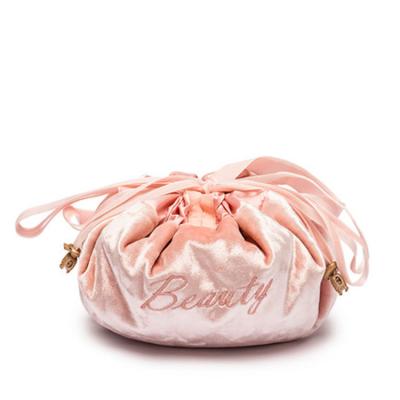 China Wholesale Fashion QJMAX Girl's Cosmetic Bags Heart Bag High Quality Super Cute Pink Velvet Cosmetic Portable Bag for sale