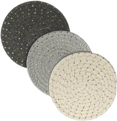 China QJMAX Sustainable Woven Cotton Rope Set Coaster Round Plate Cup Coaster Pads for sale