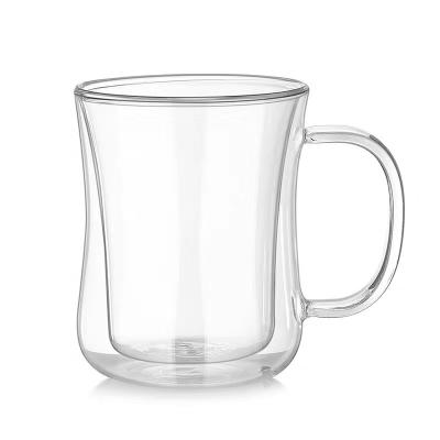 China Sustainable 220ml/420ml Clear Borosilicate Glass Coffee Insulated double walled glass coffee cups with handle for sale