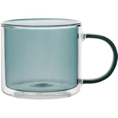 China Contemporary Low Price reusable customized logo Double Wall Clear Glass Mug With Handle for sale