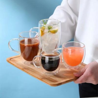 China Contemporary 300ml/350ml/280ml High borosilicate transparent double wall glass coffee cup for sale