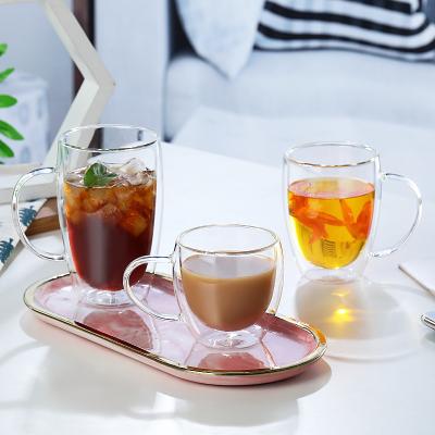 China Contemporary Handmade borosilicate double wall glass cup wholesale double wall glass coffee cup for sale