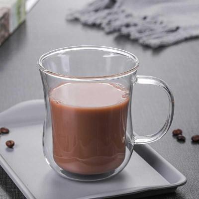 China Contemporary Wholesale hot sale high borosilicate transparent double wall glass coffee cup with handle for sale