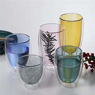 China Sustainable Handmade borosilicate 250ml/350ml/450ml double wall glass cup wholesale double wall glass coffee cup for sale